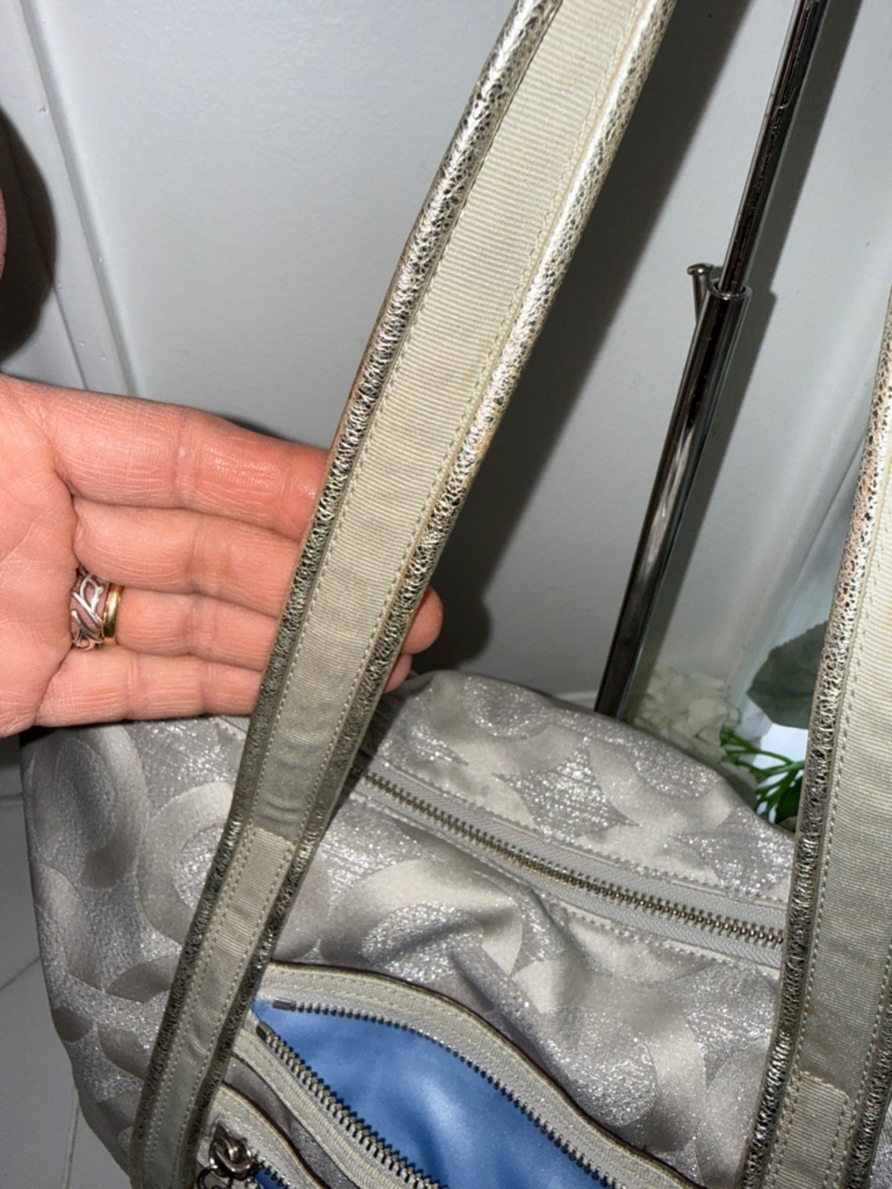 Coach Metallic Silver Signature Shoulder Bag - Picture 6 of 16